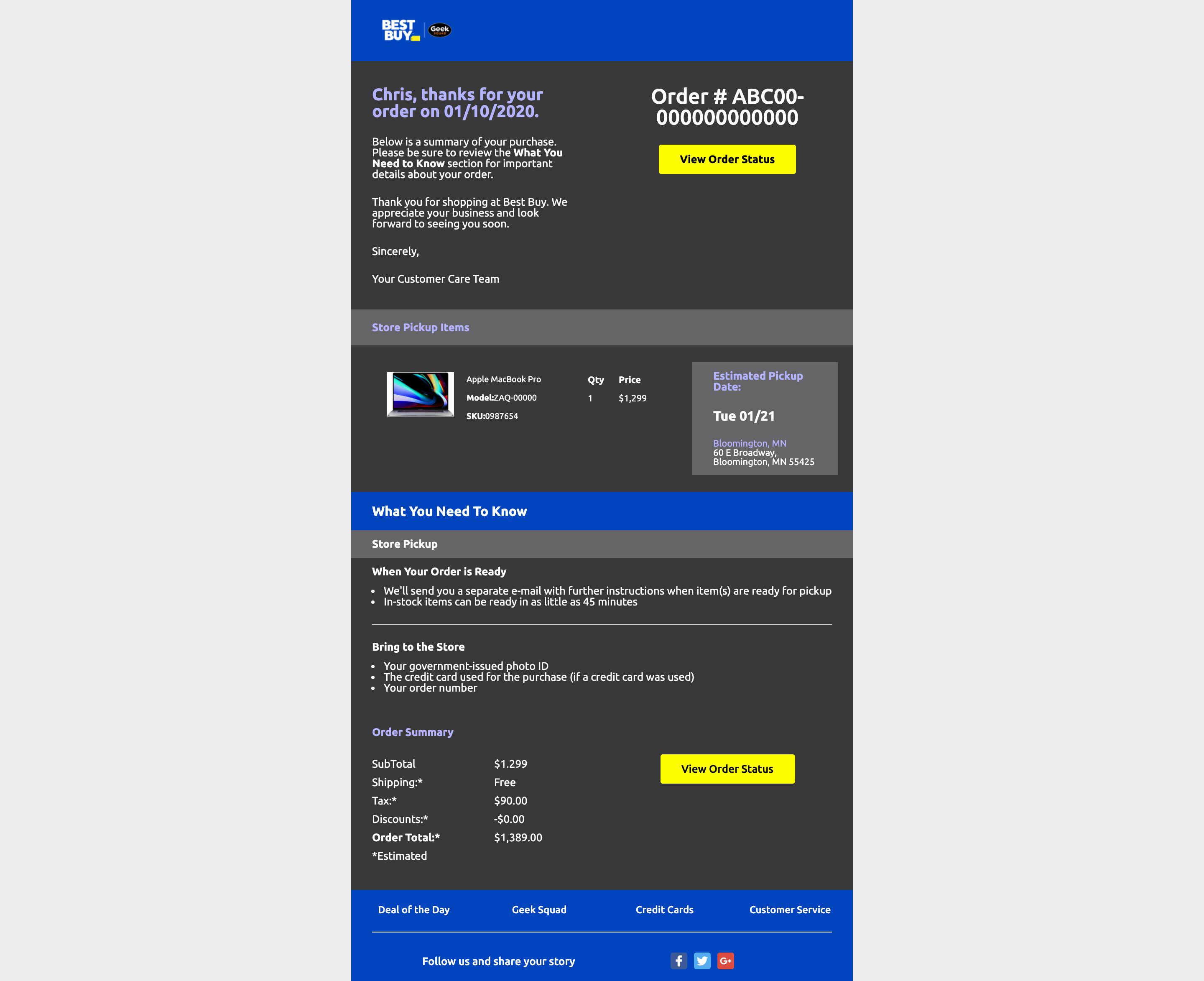 Best Buy email order confirmation email template